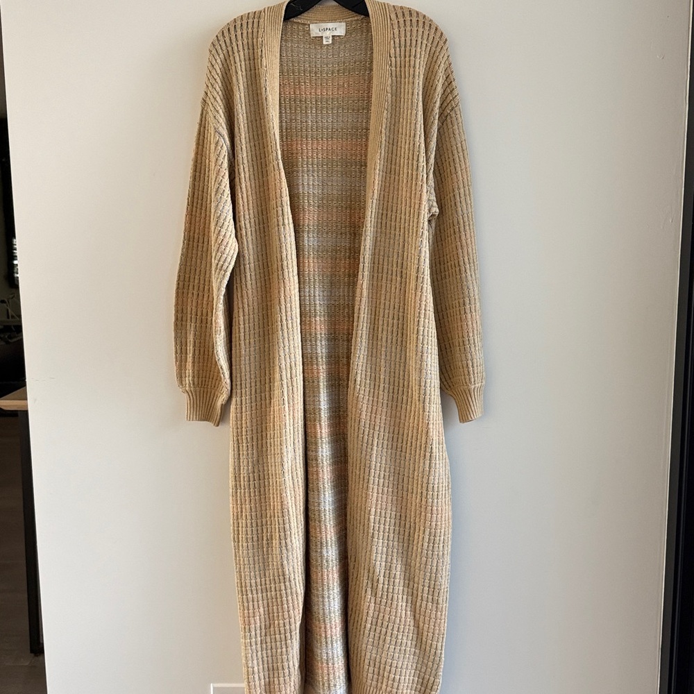 L SPACE ENCINITAS CARDIGAN Duster Cover Up Tan Color size Medium Large - Picture 10 of 15